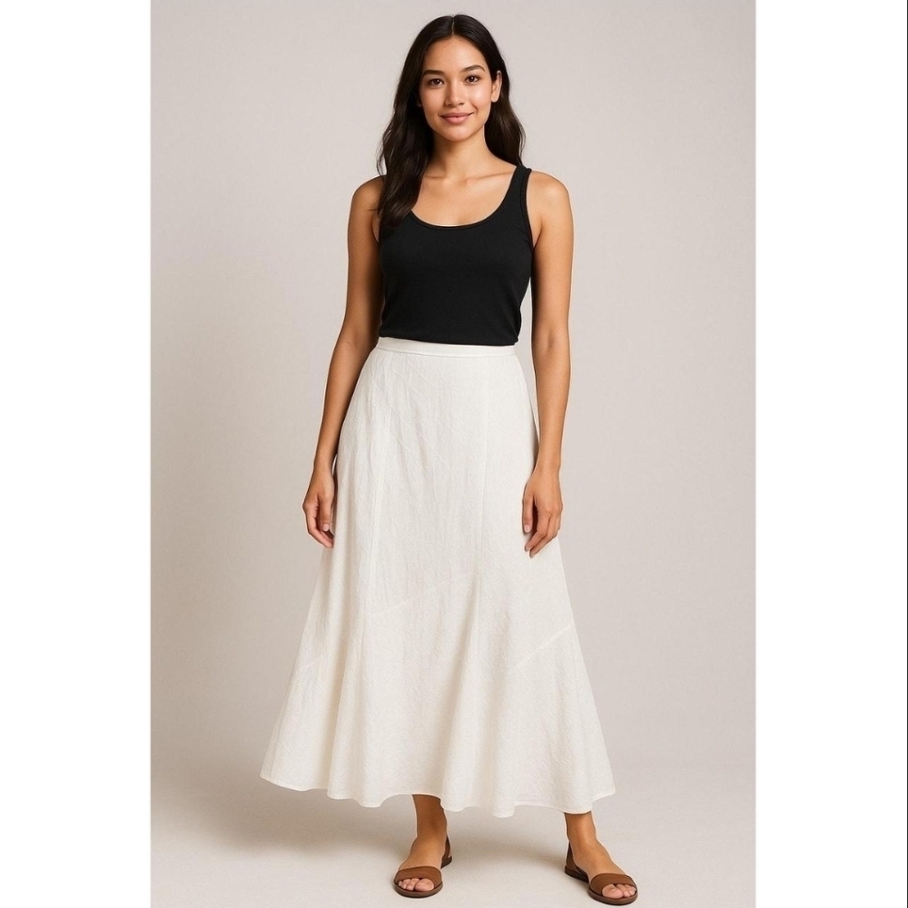 J. Jill White Cotton Blend Embroidered Prairie Maxi Skirt with Side Zip Resort